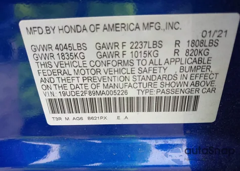 2021 Acura Ilx Premium A-Spec Packages/Technology A-Spec Packages из США, поврежденный, VIN 19UDE2F89MA005226
